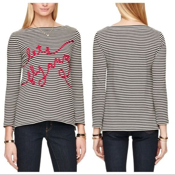 KATE SPADE‎ Lets Fly Away Graphic Striped Long Sleeve Top Sz S - Picture 2 of 10